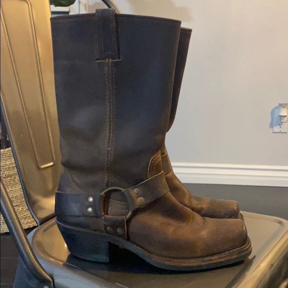 Frye Distressed Leather Harness Motorcycle Boots 7